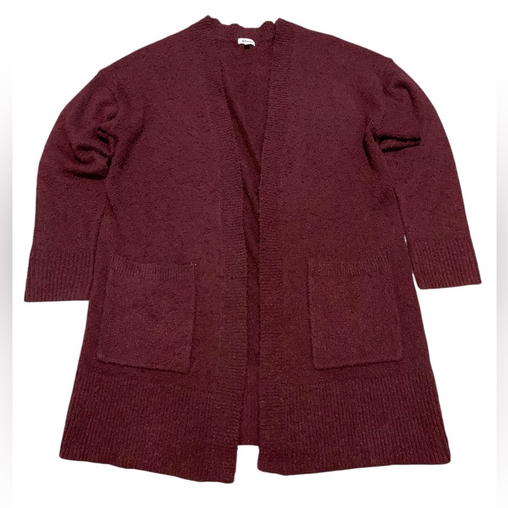 Reitmans Cozy Open-Front Bouclé Cardigan Sweater Burgundy XL TG with Pockets